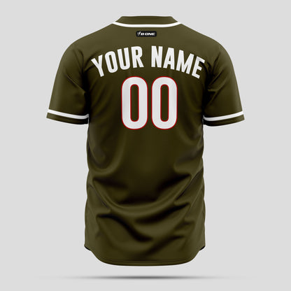 Custom Olive, White, and Red Baseball Jersey with Team Number