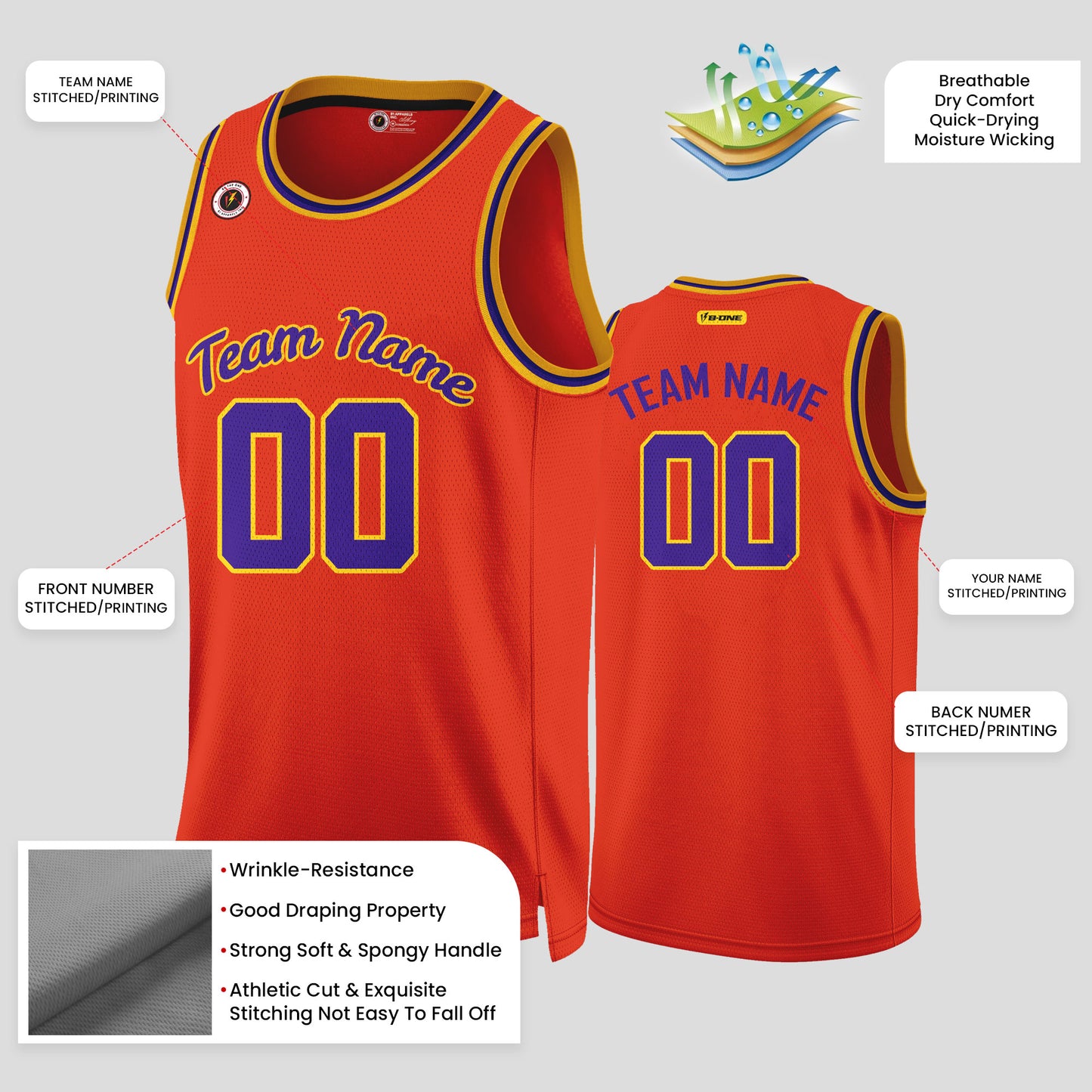 Custom Orange and Navy Blue Basketball Jerseys – Team Number Uniforms