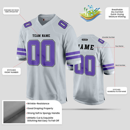 Custom Team Number Silver and Purple Football Jersey – Premium Personalized Sports Apparel