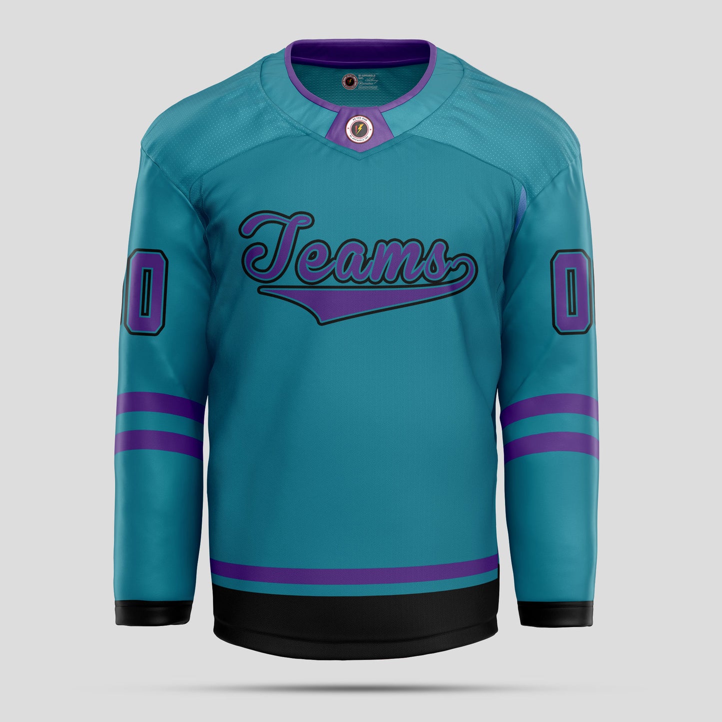 Custom Team Number Teal & Black Hockey Jersey