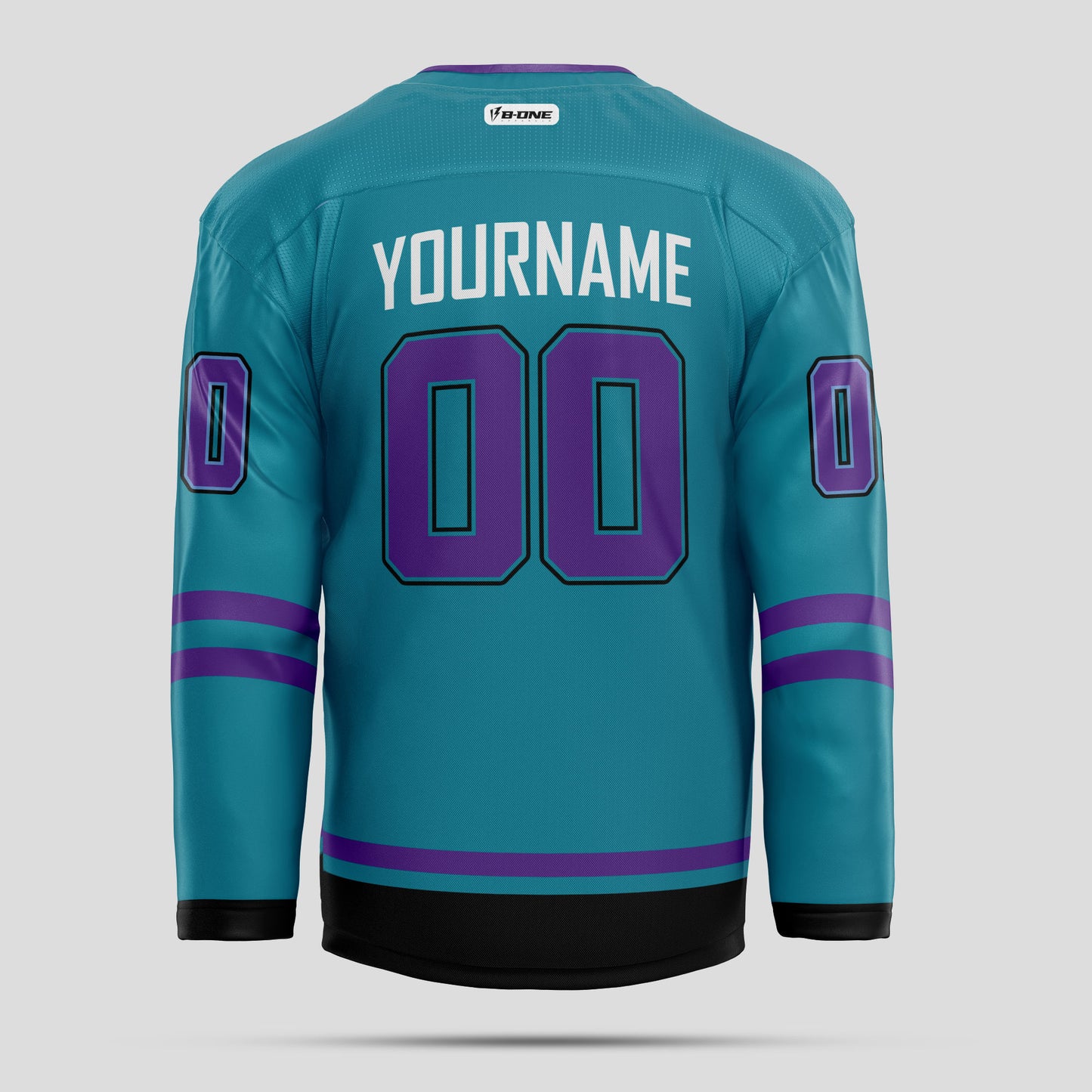 Custom Team Number Teal & Black Hockey Jersey