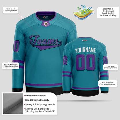 Custom Team Number Teal & Black Hockey Jersey