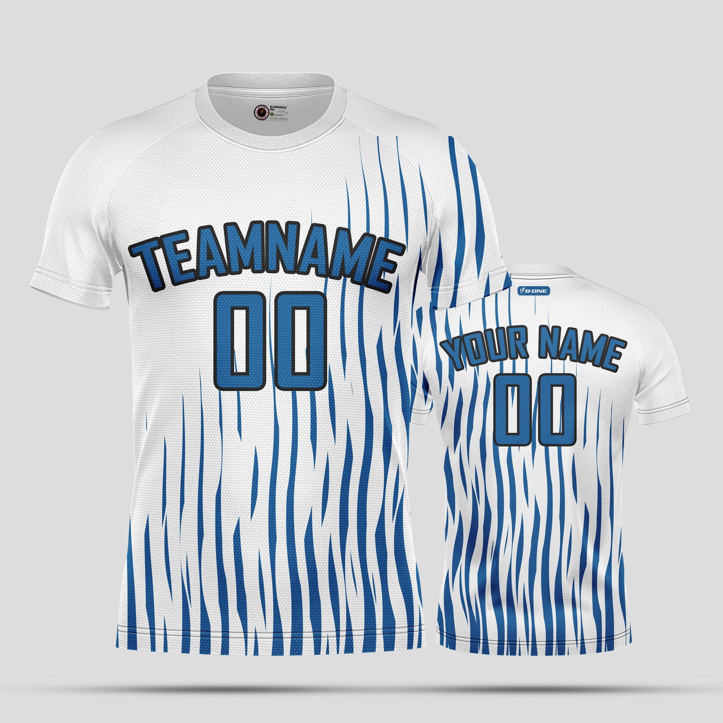 Custom White & Blue Soccer Jerseys with Personalized Team Numbers