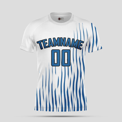 Custom White & Blue Soccer Jerseys with Personalized Team Numbers