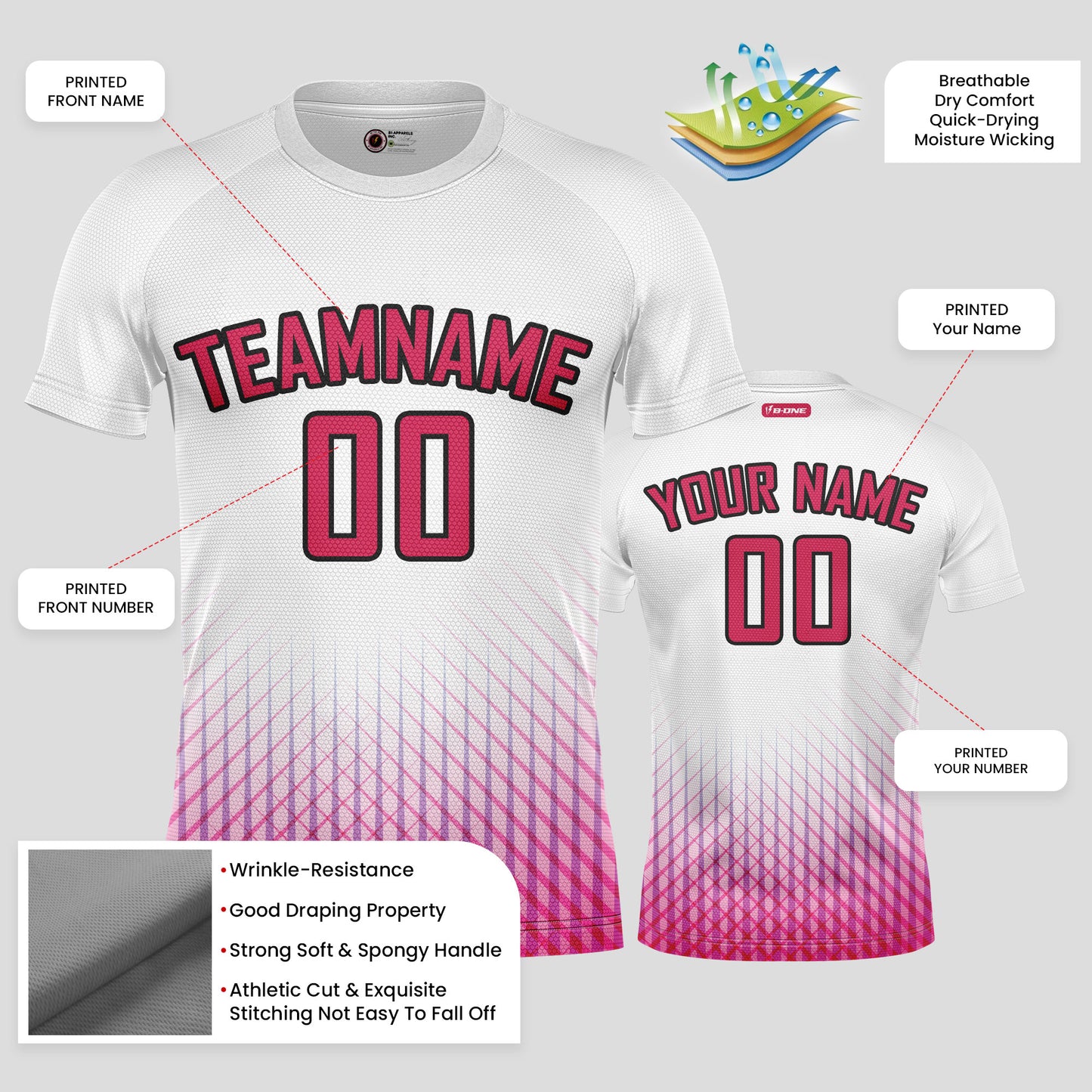 Custom White & Pink Soccer Jerseys with Personalized Team Numbers