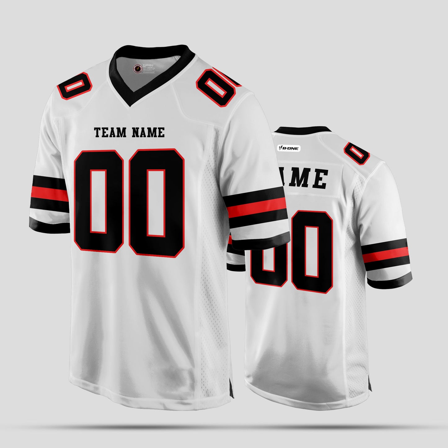 Custom Team Number White, Red, and Black Football Jersey – Personalized Sportswear