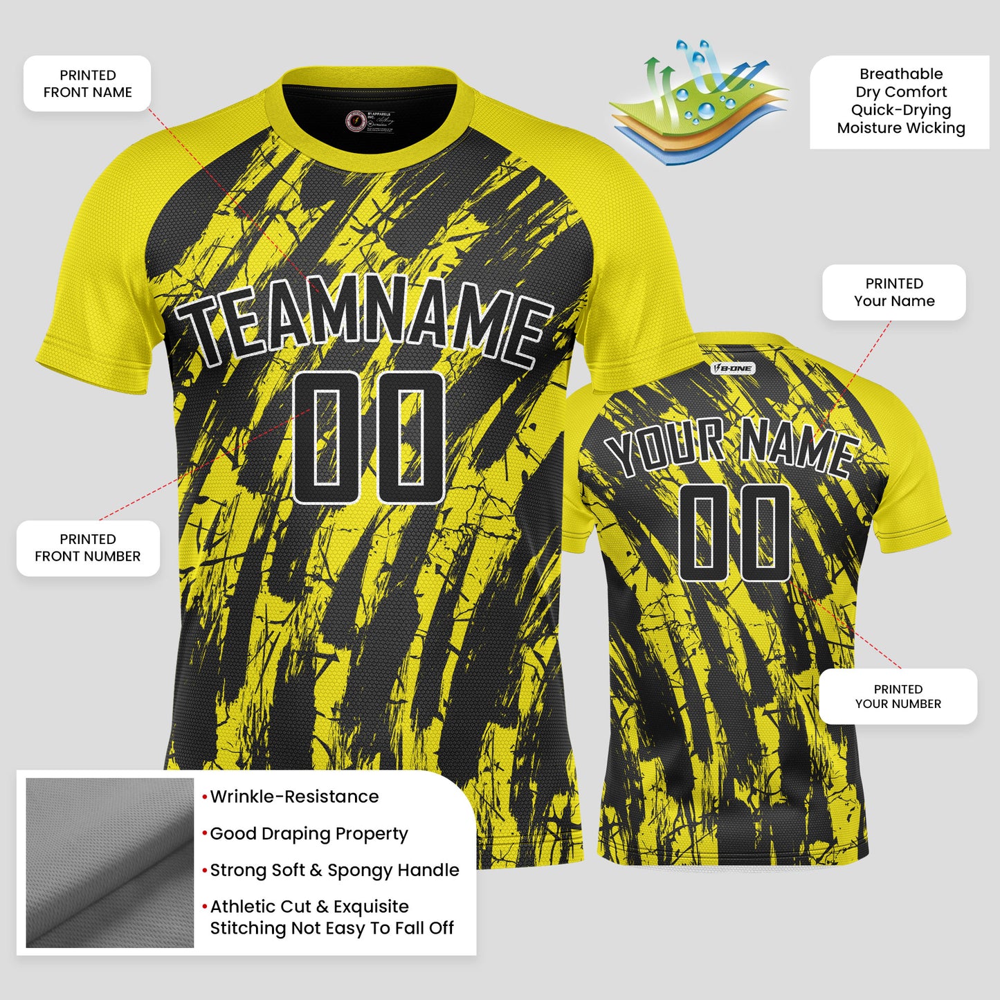 Custom Yellow & Black Soccer Jerseys with Personalized Team Numbers