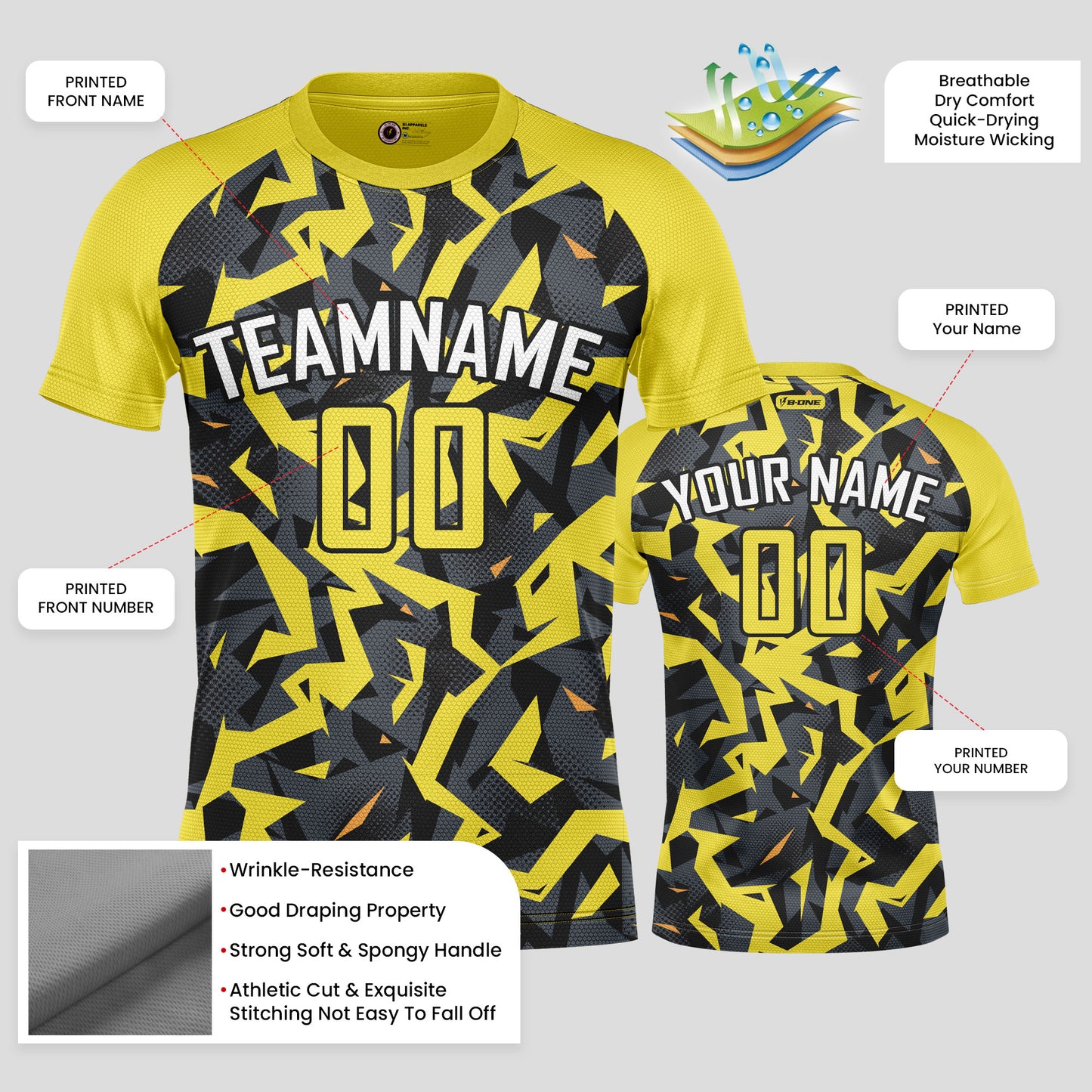 Custom Yellow & Black Soccer Jerseys with Personalized Team Numbers
