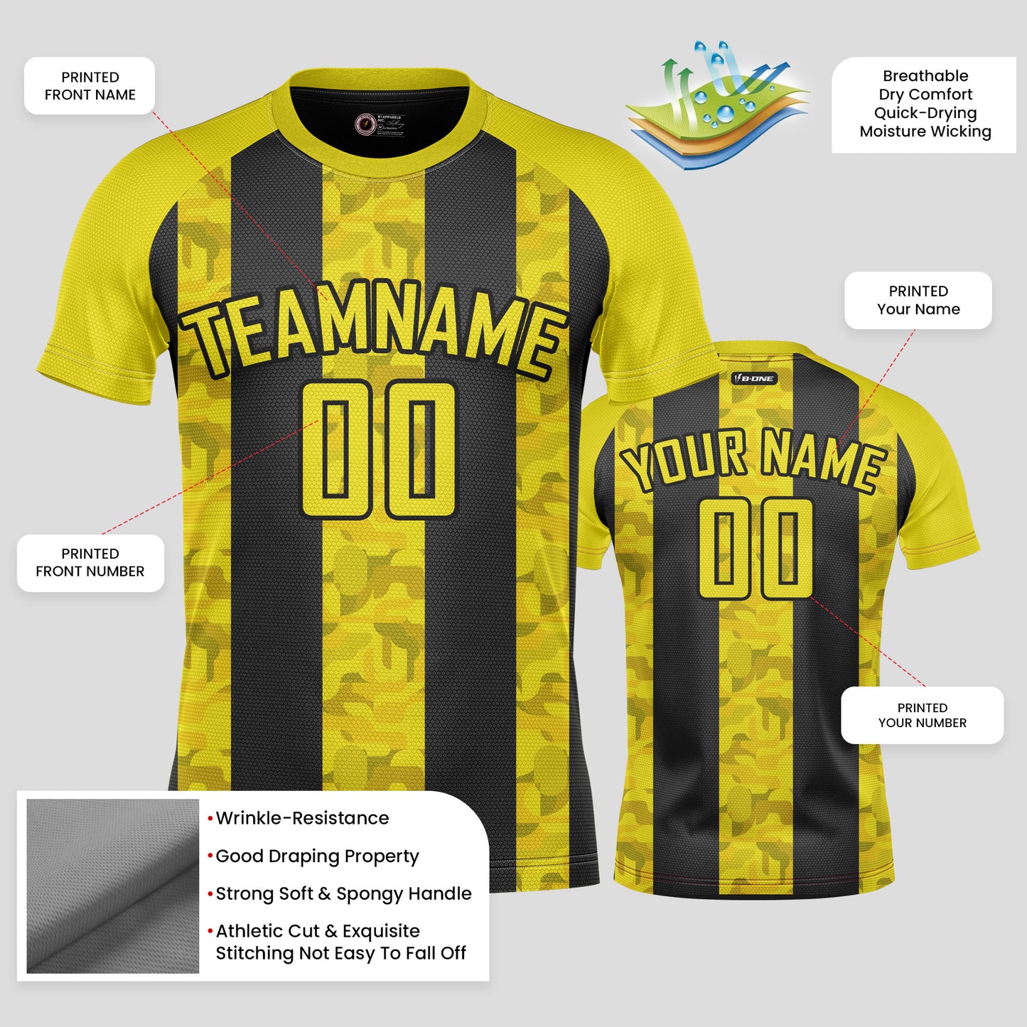 Custom Yellow & Black Soccer Jerseys with Personalized Team Number