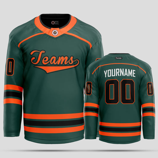 Custom Orange, Black, & Green Quality Hockey Jersey with Team Name Personalization