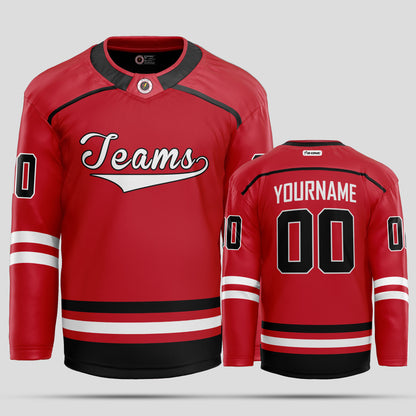 Custom Team Red, Black, and White Hockey Jersey – Personalized Performance Gear