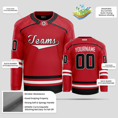 Custom Team Red, Black, and White Hockey Jersey – Personalized Performance Gear