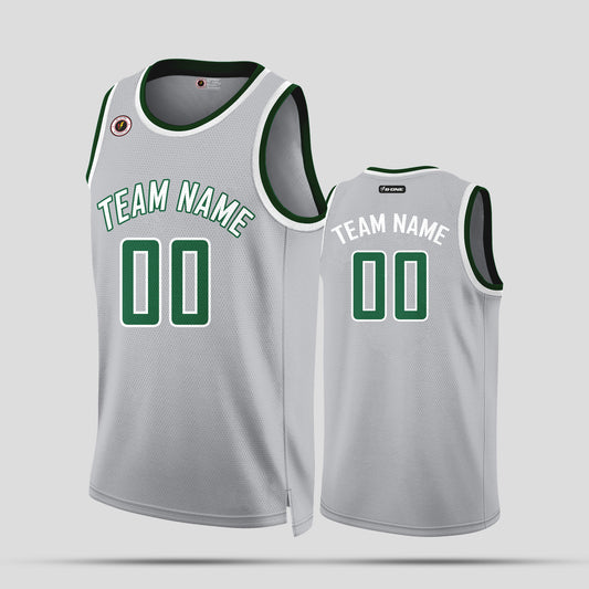 Custom Team Sports Gray and Green Premium Quality Rib Knit Basketball Jersey