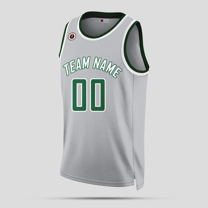 Custom Team Sports Gray and Green Premium Quality Rib Knit Basketball Jersey