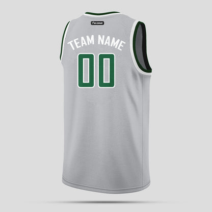 Custom Team Sports Gray and Green Premium Quality Rib Knit Basketball Jersey