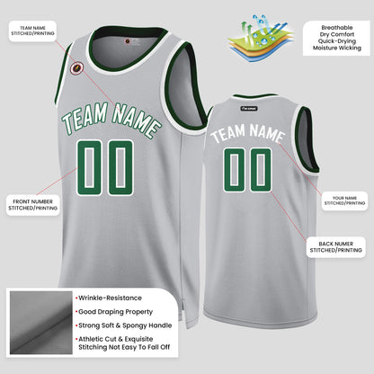 Custom Team Sports Gray and Green Premium Quality Rib Knit Basketball Jersey