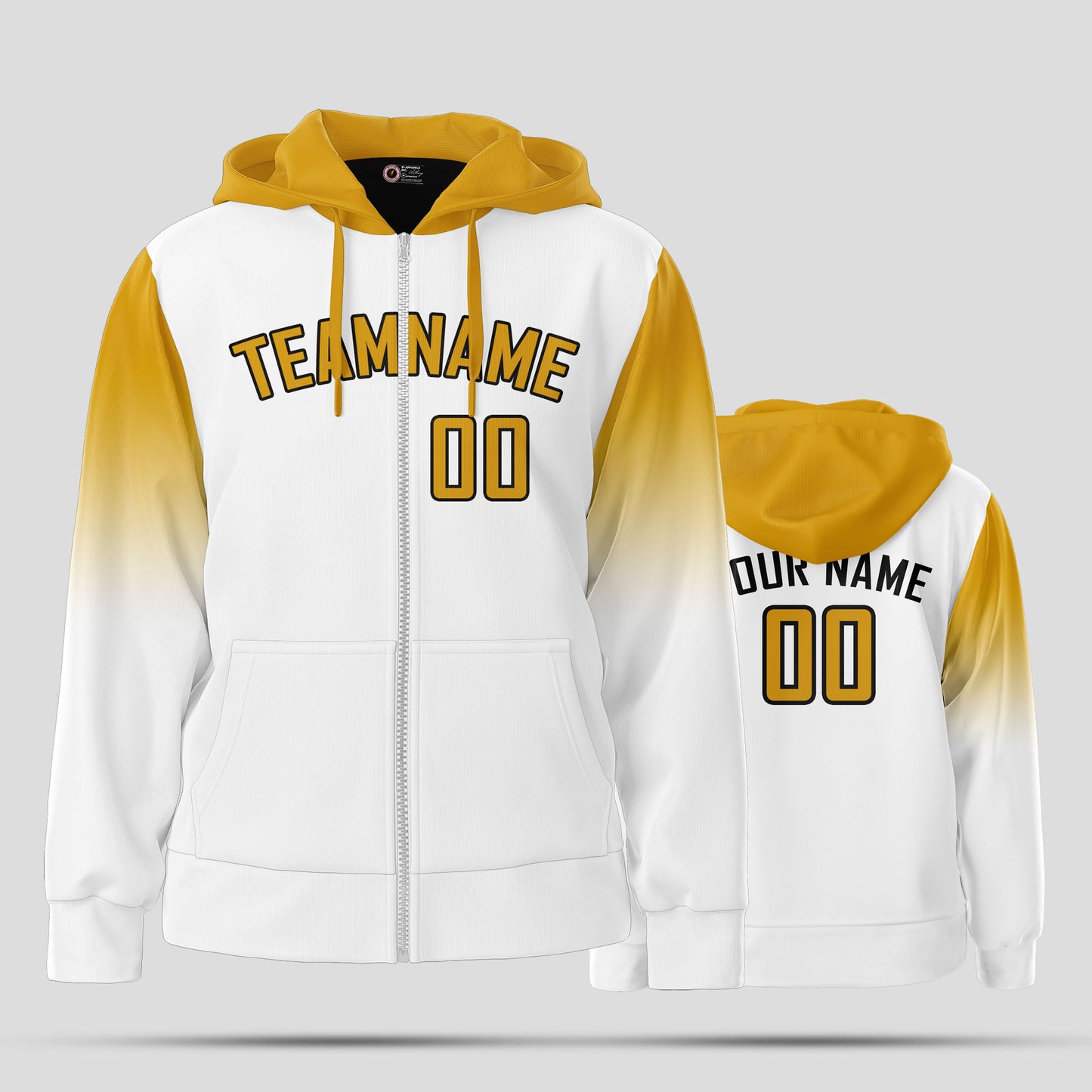 Custom Team Name White and Yellow Pullover Sweatshirts Hoodie