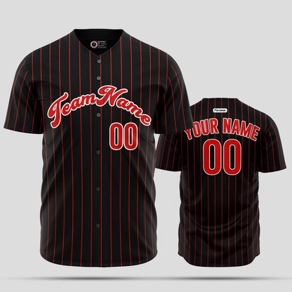 Custom Unique Design Black Pinstripe and Red Authentic Baseball Jersey