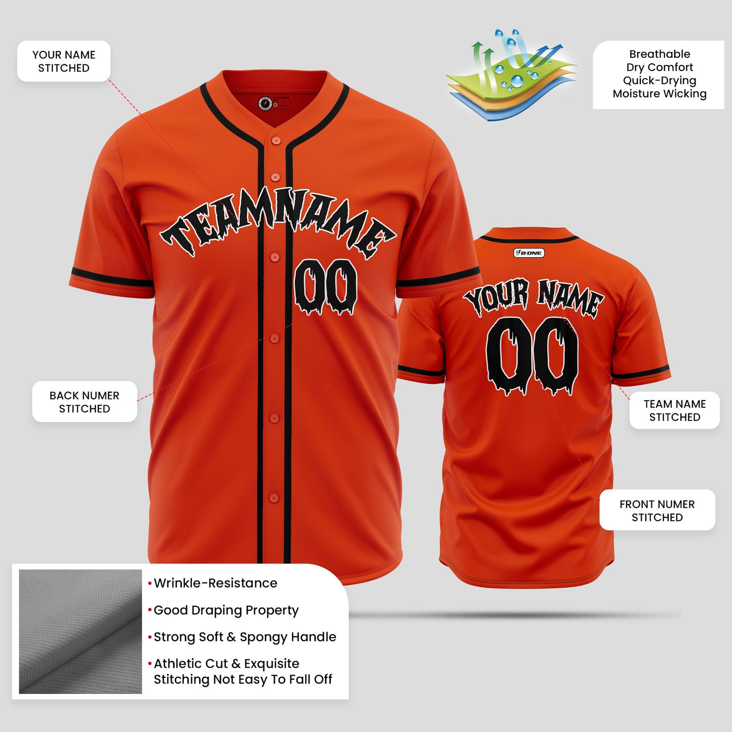 Custom Unique Design Orange Baseball Jersey