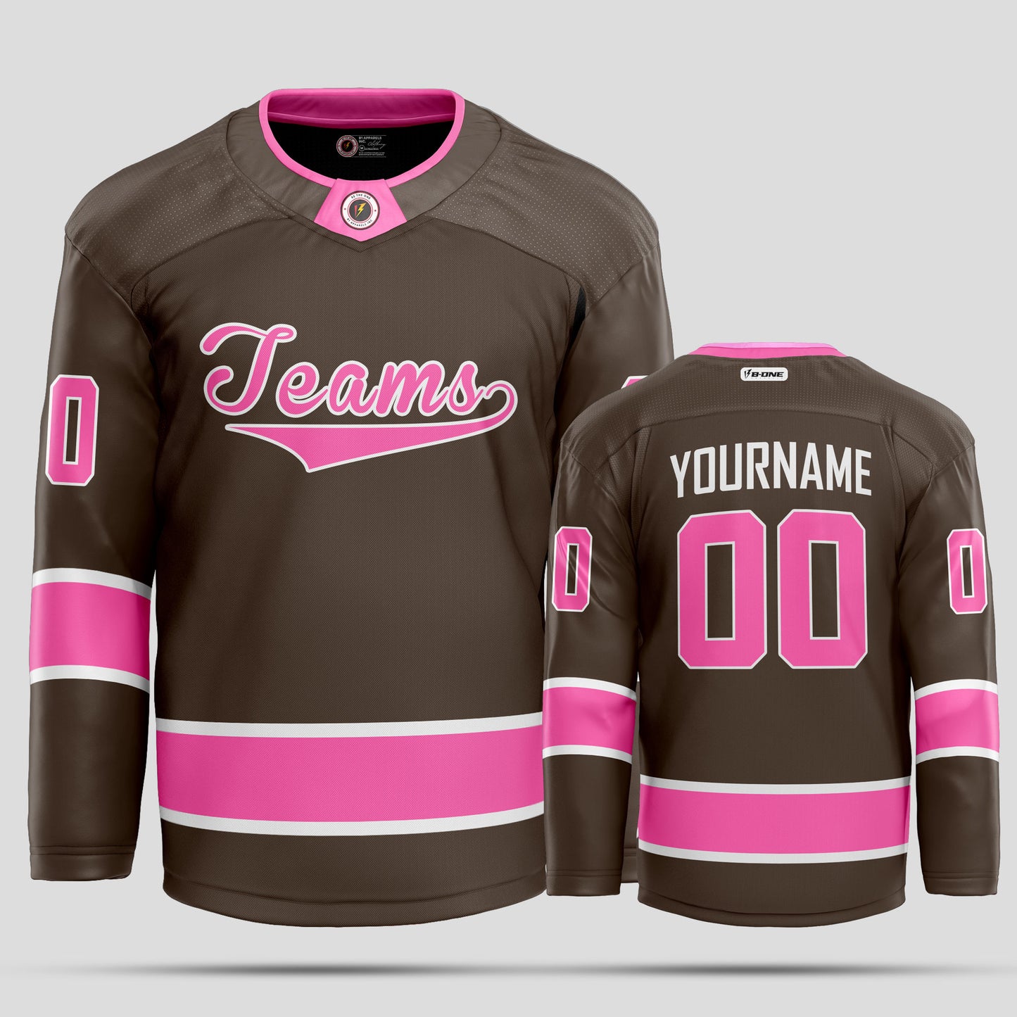 Custom Unisex Brown and Pink Authentic Hockey Jersey