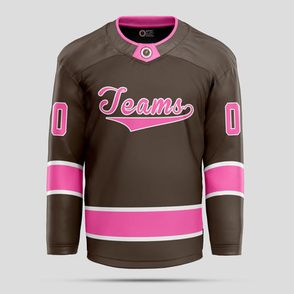 Custom Unisex Brown and Pink Authentic Hockey Jersey