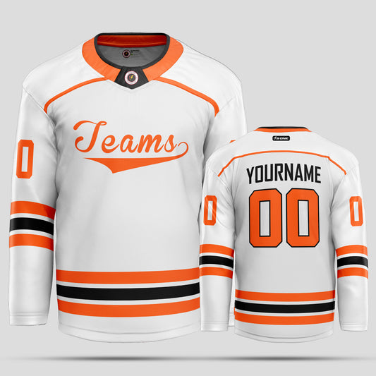 Custom White, Black, and Orange Hockey Jersey - Premium Quality & Personalized