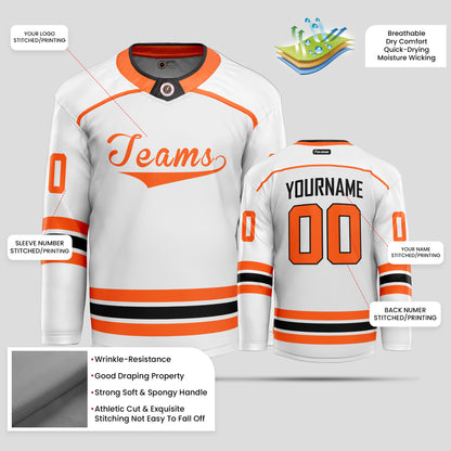 Custom White, Black, and Orange Hockey Jersey - Premium Quality & Personalized