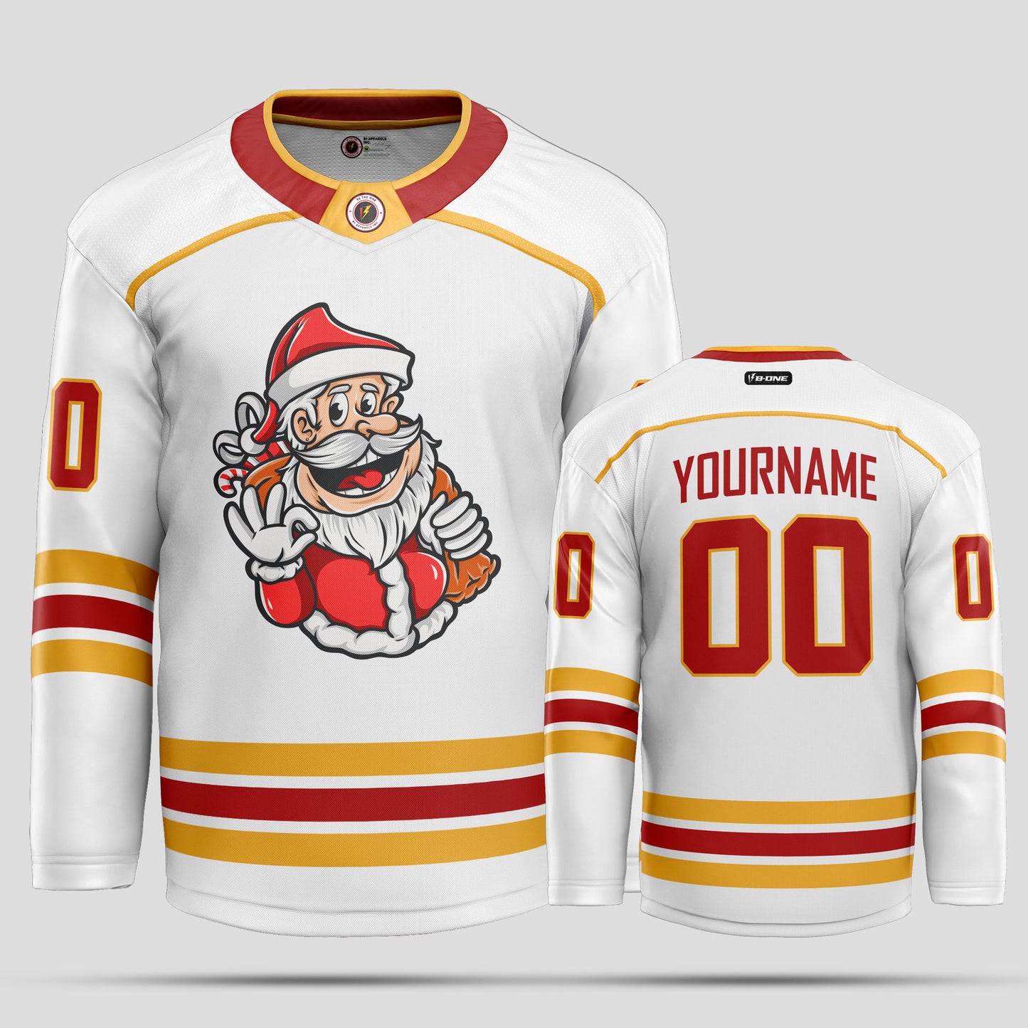 Custom White Christmas Red and Gold Hockey Jersey - Premium Quality & Personalized