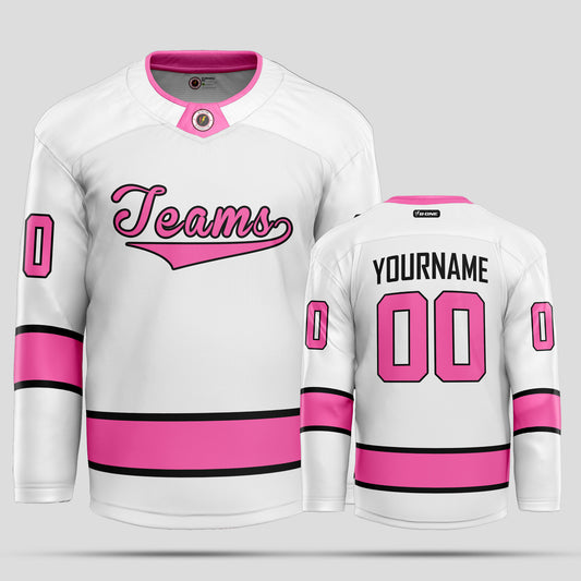 Custom White, Pink, and Black Hockey Jersey - Premium Quality & Personalized