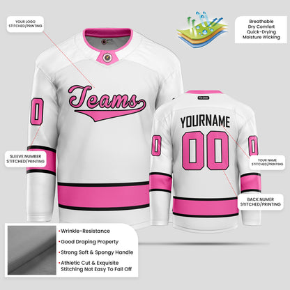 Custom White, Pink, and Black Hockey Jersey - Premium Quality & Personalized