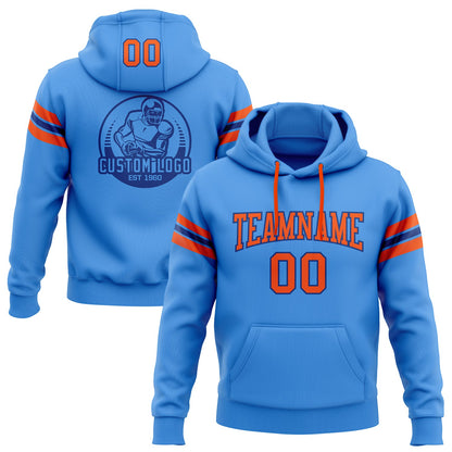 Custom Stitched Electric Blue Orange-Royal Football Pullover Sweatshirt Hoodie