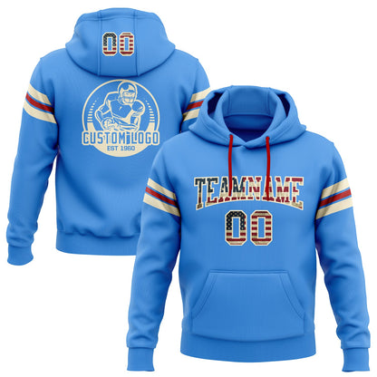 Custom Stitched Electric Blue Vintage USA Flag Cream-Red Football Pullover Sweatshirt Hoodie