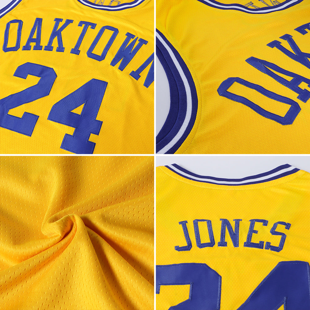 Custom Gold Purple-White Authentic Throwback Basketball Jersey