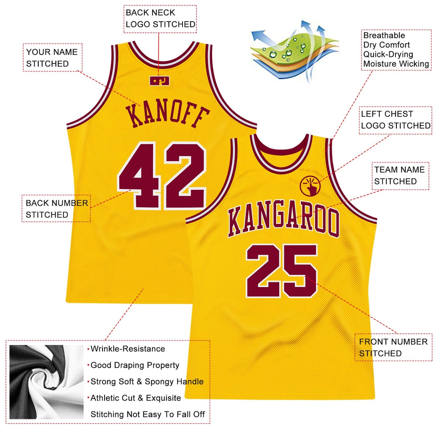 Custom Gold Maroon-White Authentic Throwback Basketball Jersey