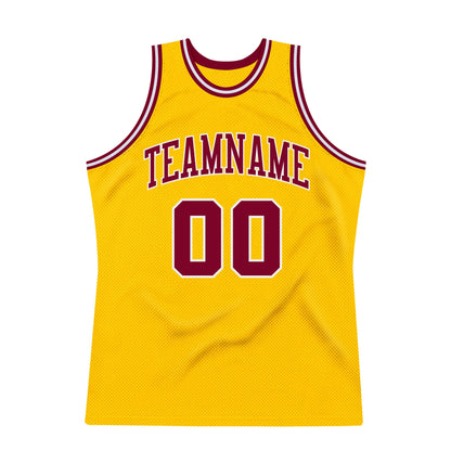 Custom Gold Maroon-White Authentic Throwback Basketball Jersey