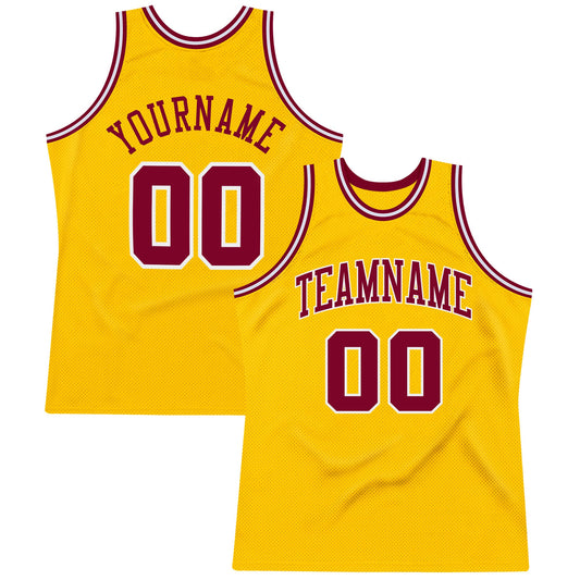 Custom Gold Maroon-White Authentic Throwback Basketball Jersey