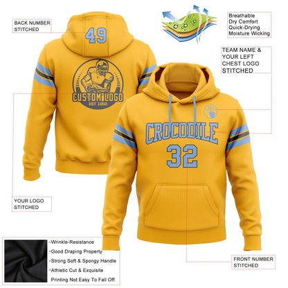 Custom Stitched Gold Light Blue-Steel Gray Football Pullover Sweatshirt Hoodie