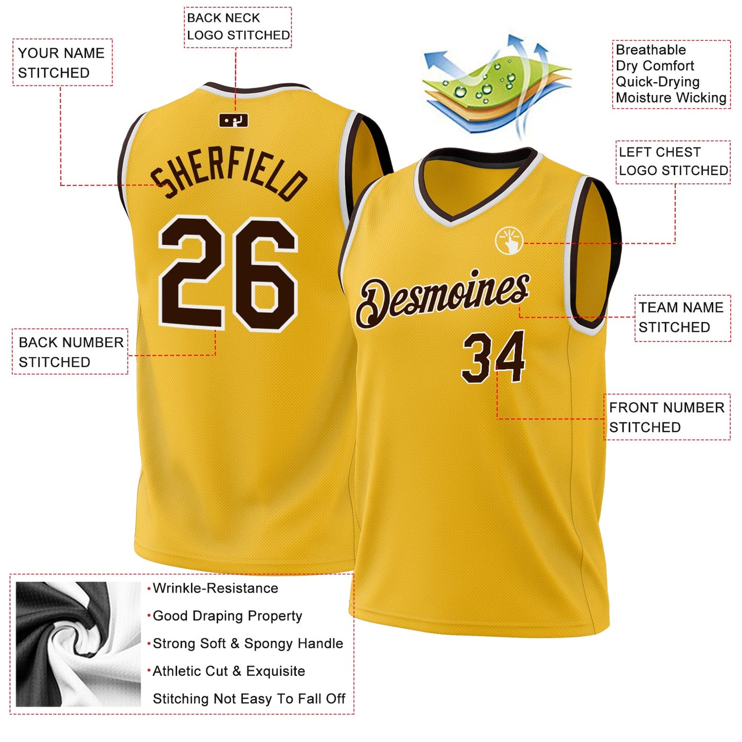 Custom Gold Brown-White Authentic Throwback Basketball Jersey