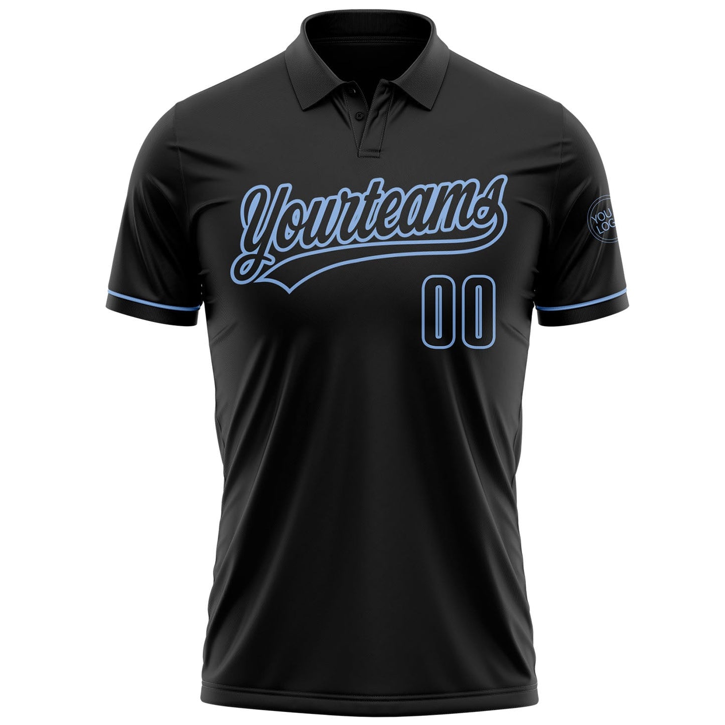 Custom Black Black-Light Blue Performance Vapor Golf Polo Shirt