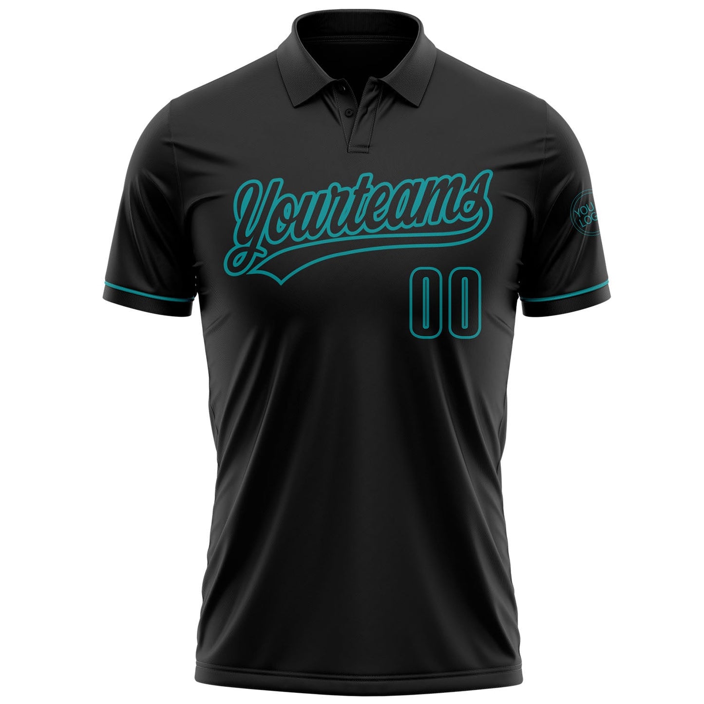 Custom Black Black-Teal Performance Vapor Golf Polo Shirt