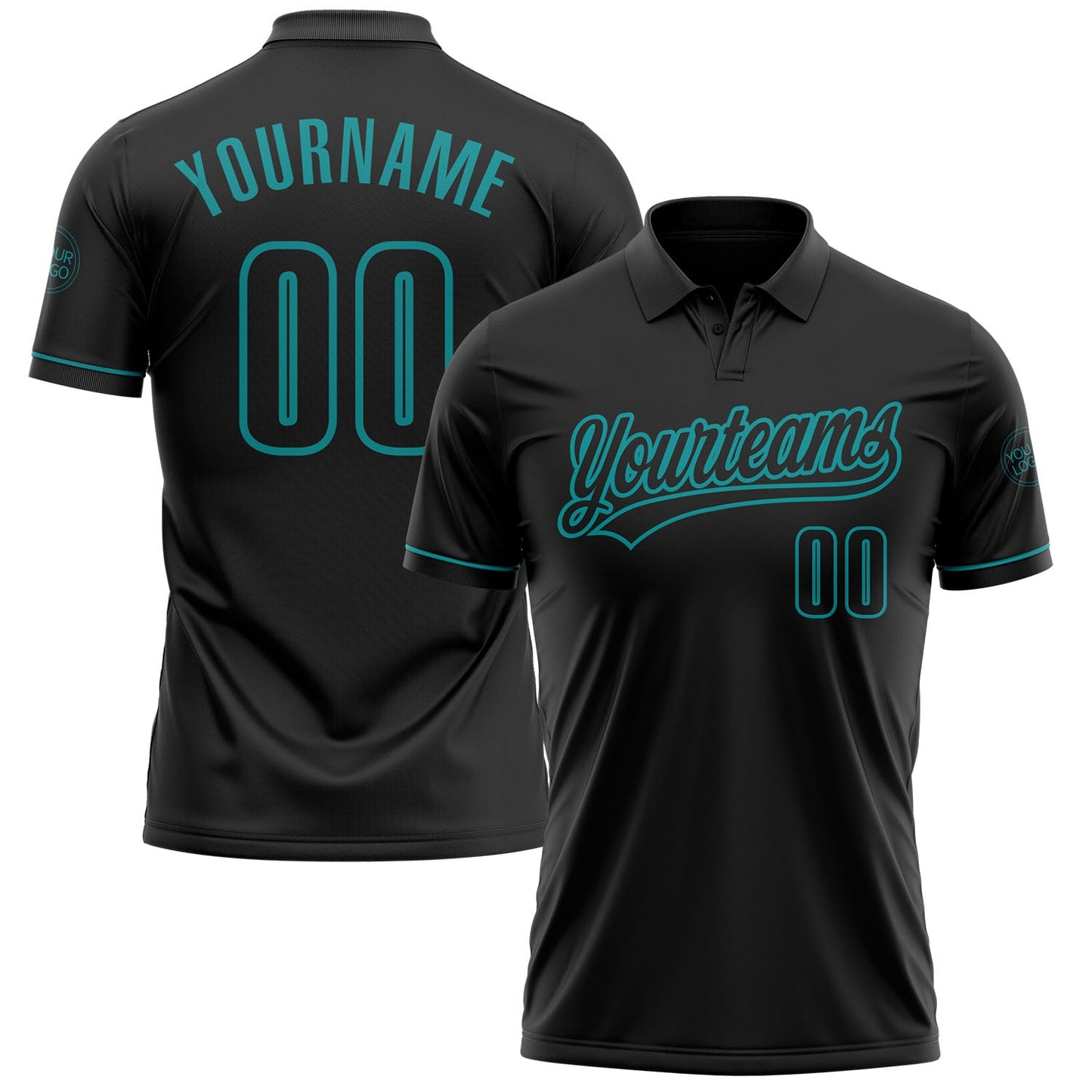 Custom Black Black-Teal Performance Vapor Golf Polo Shirt