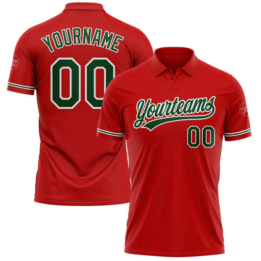 Custom Red Green-White Performance Vapor Golf Polo Shirt