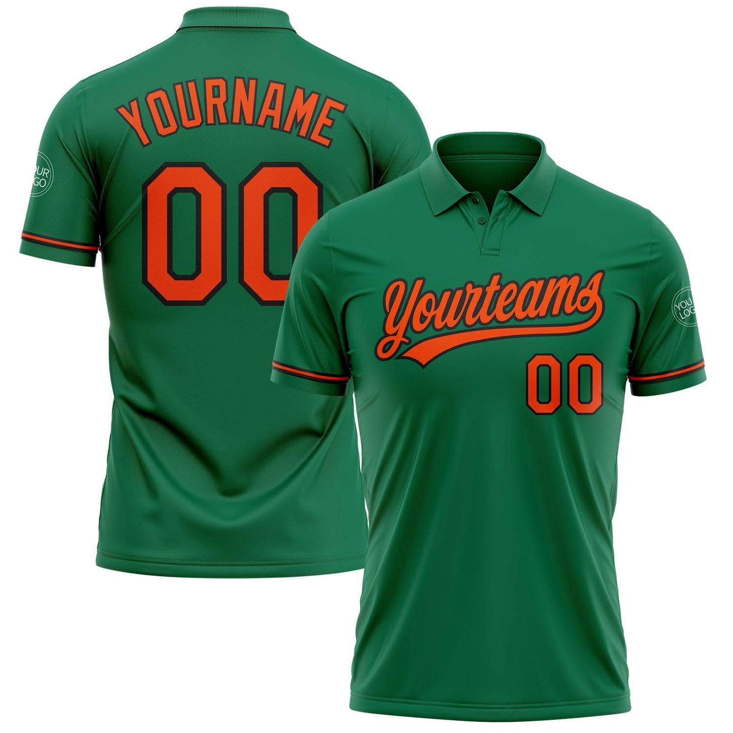 Custom Kelly Green Orange-Black Performance Vapor Golf Polo Shirt