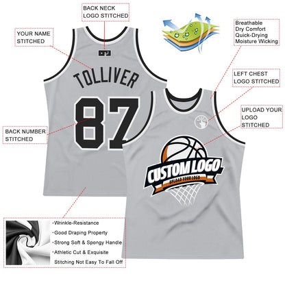 Custom Gray Black-White Authentic Throwback Basketball Jersey