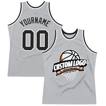 Custom Gray Black-White Authentic Throwback Basketball Jersey