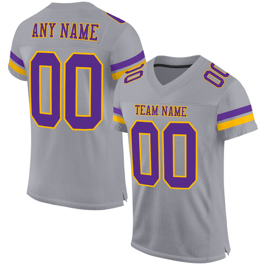 Custom Gray Purple-Gold Mesh Authentic Football Jersey