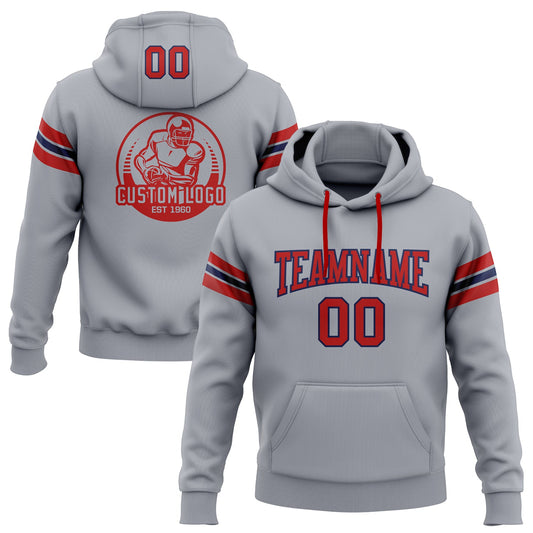 Custom Stitched Gray Red-Navy Football Pullover Sweatshirt Hoodie