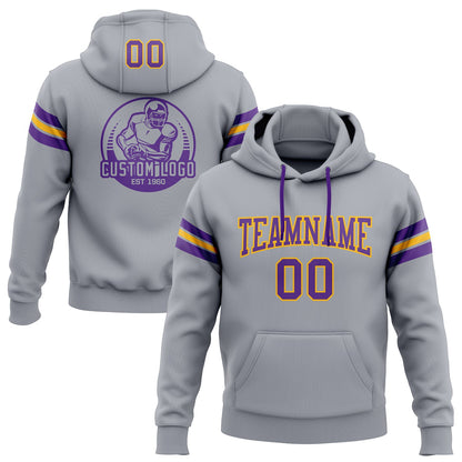 Custom Stitched Gray Purple-Gold Football Pullover Sweatshirt Hoodie