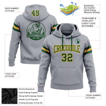 Custom Stitched Gray Green-Gold Football Pullover Sweatshirt Hoodie