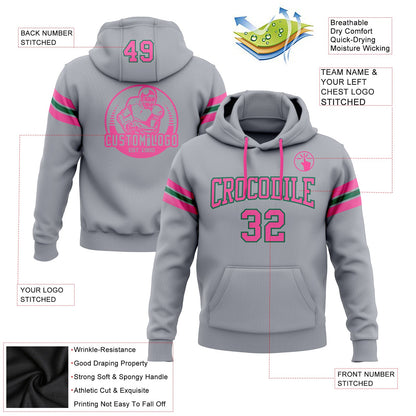 Custom Stitched Gray Pink-Kelly Green Football Pullover Sweatshirt Hoodie